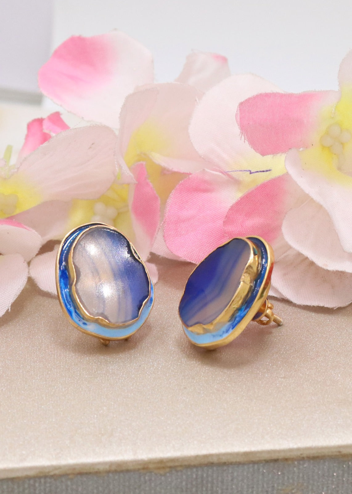Arohi Meenakari Gold Plated Silver Stud Earrings