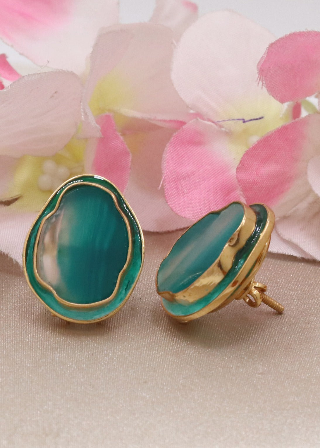 Arohi Meenakari Gold Plated Silver Stud Earrings