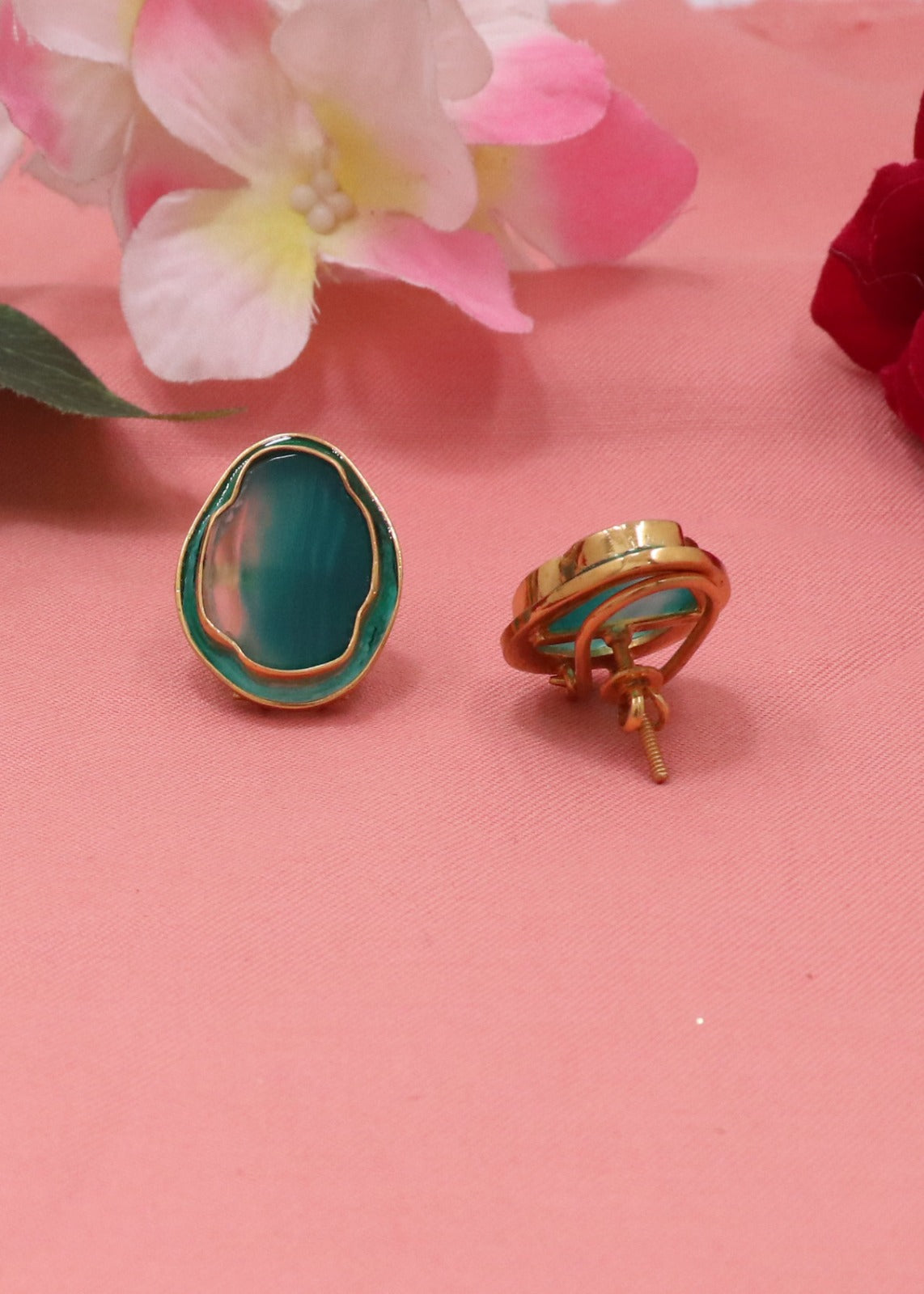 Arohi Meenakari Gold Plated Silver Stud Earrings