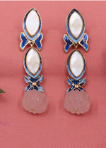 Chandrika Rose Quartz Long Gold Plated Danglers