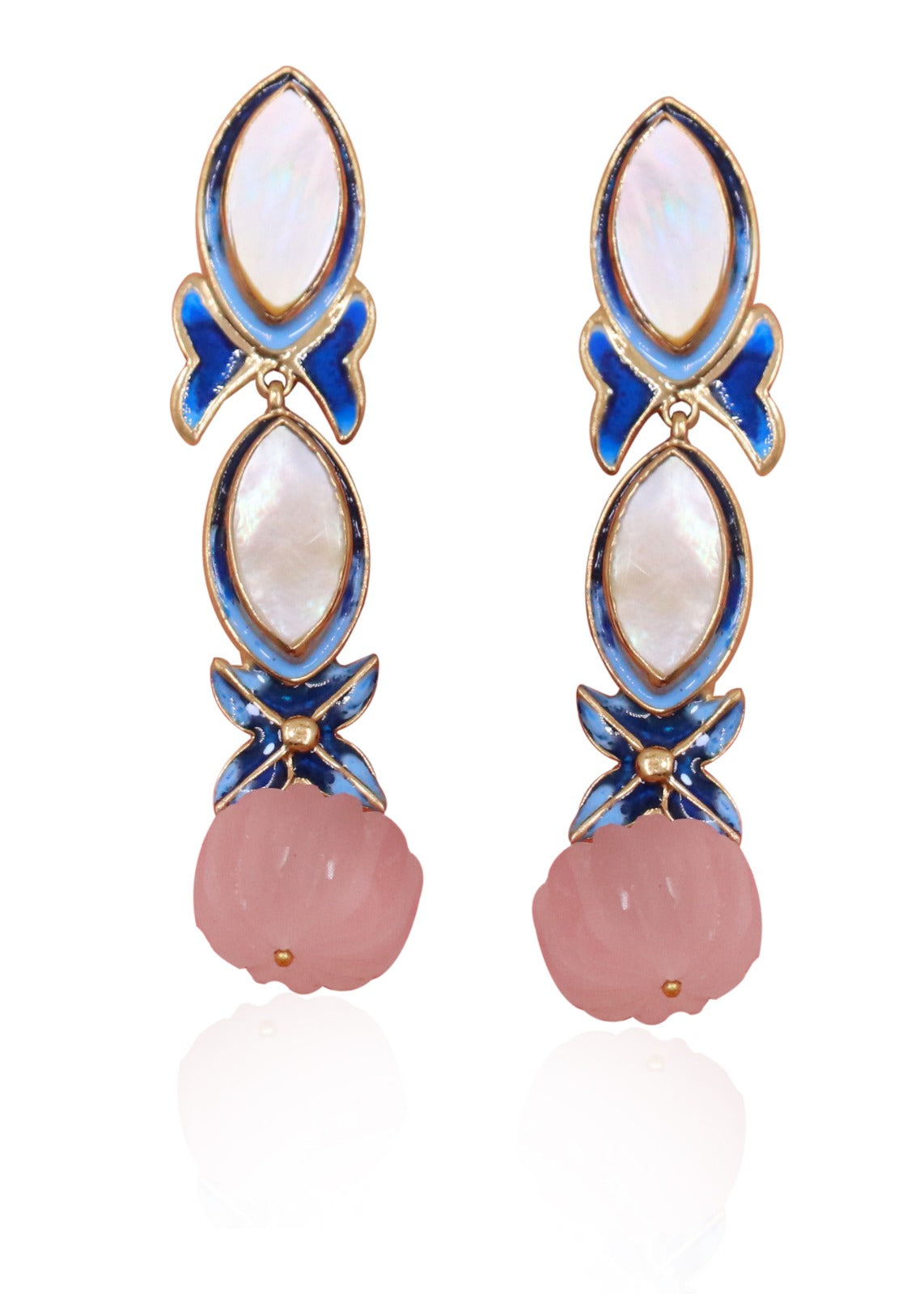 Chandrika Rose Quartz Long Gold Plated Danglers