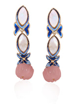 Chandrika Rose Quartz Long Gold Plated Danglers