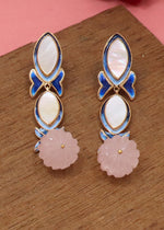 Chandrika Rose Quartz Long Gold Plated Danglers