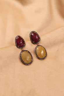 Statement Dangle Earrings in Ruby and Yellow Sapphire with Diamond