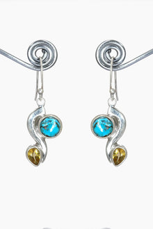 Artisan Earrings copper turquoise with citrine Gemstone Dangle Earring Pendant for Women VJewels