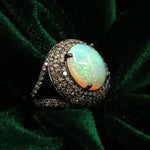 Black Plated Opal Gemstone With Diamond Ring Jewelry VJewels