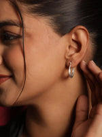 Drapery Texture Sterling Silver Puffed Hoop Earrings Jewelry VJewels