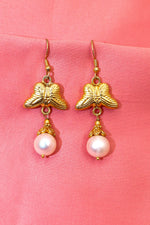 Gold-Plated Earrings Featuring Dazzling Pearl Gemstone Drops with Butterfly Design Earring Jewelry VJewels
