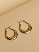 Gold Plated Elongated Hoop Earrings Omega Clip Ear Jewelry VJewels