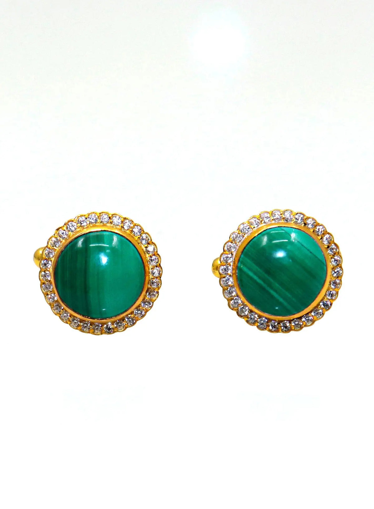 Gold Plated Malachite Gemstone With CZ Cufflinks Jewelry - VJewels