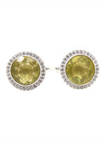 Yellow Topaz Gemstone with CZ Silver Cufflinks Jewelry - VJewels