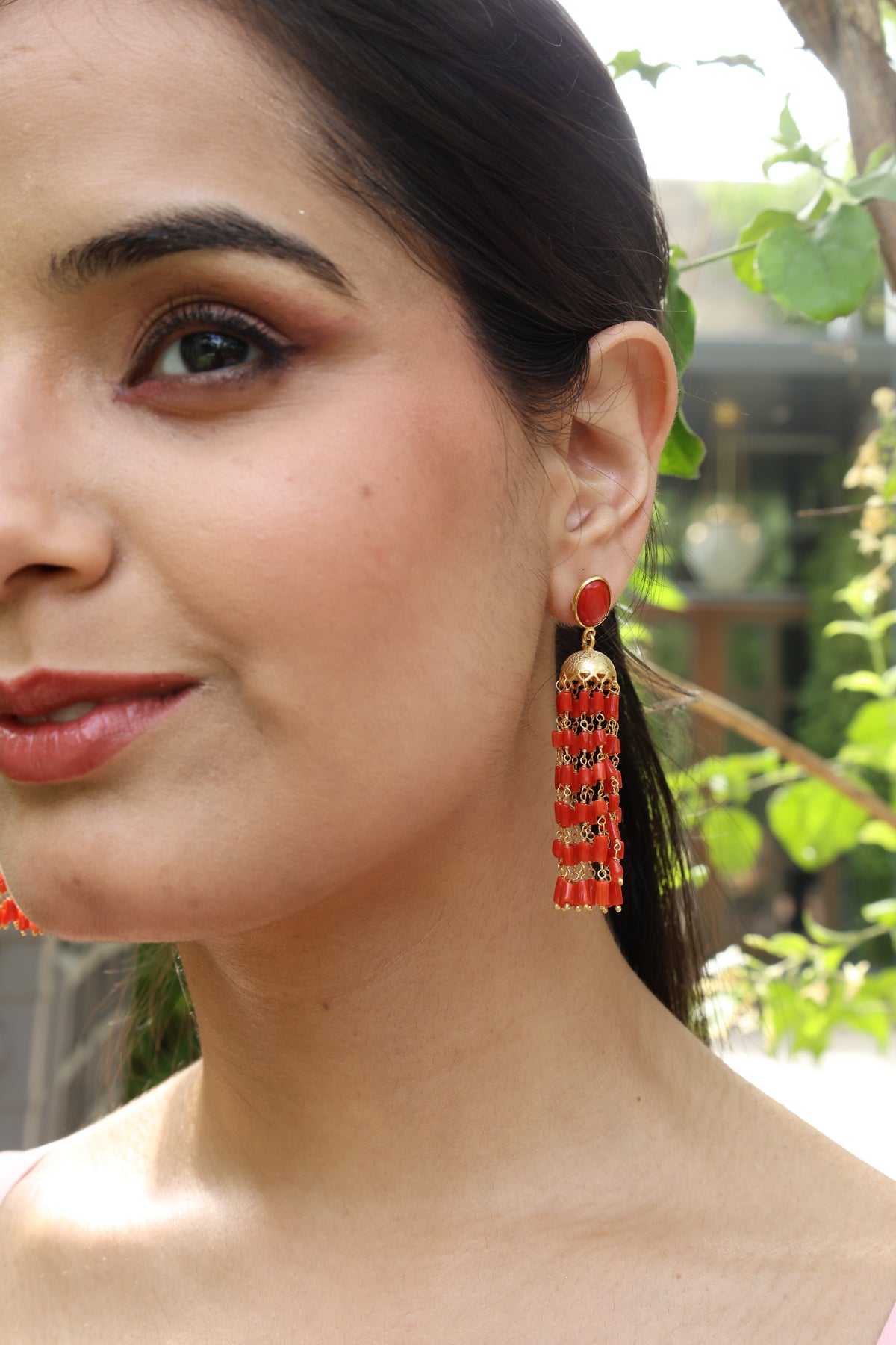 Coral & Gold Heritage Long Earring