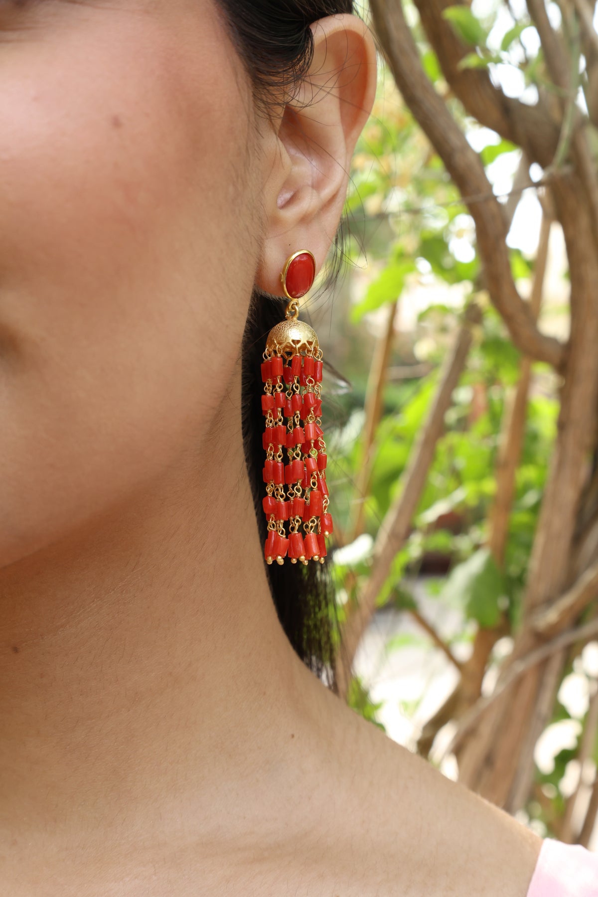 Coral & Gold Heritage Long Earring