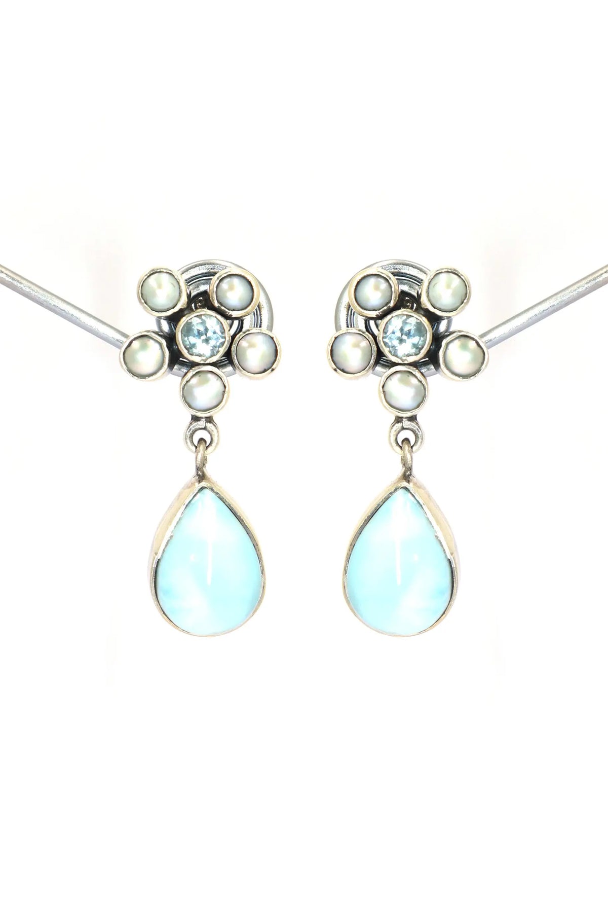 Larimar with Blue Topaz And Pearl Gemstone Earring Jewelry VJewels