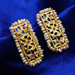 Pearl And Spinel Ruby With CZ Gemstone Long Stud Earring Jewelry VJewels