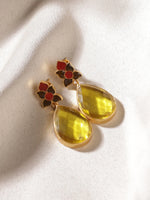 Rare Yellow Quartz Minakari Gold Plated Stud Earrings Jewelry VJewels