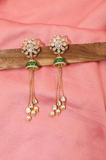 Stylish Gold-Plated Long Earrings with Pearl And Moissanite Gemstone Earring Jewlery VJewels