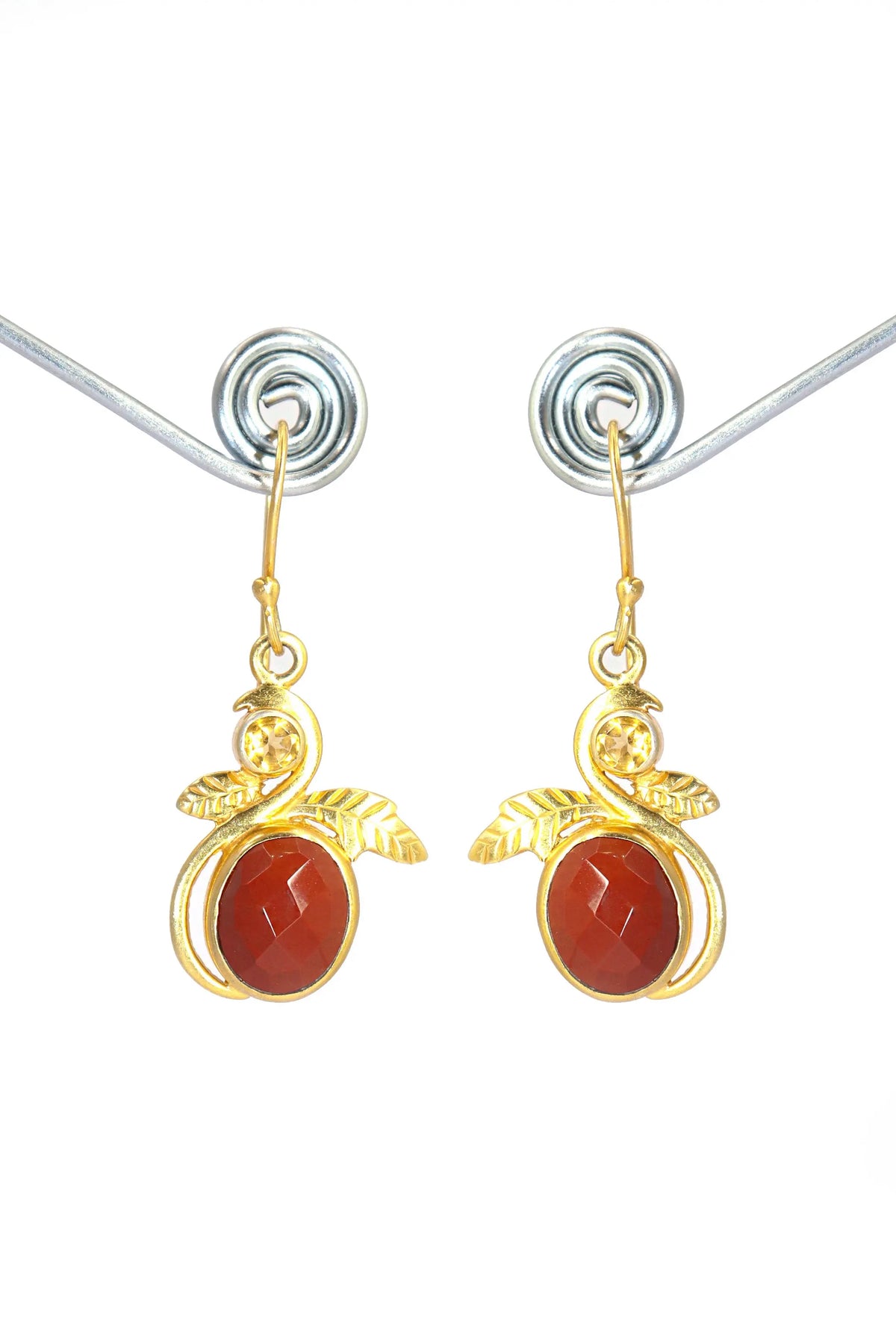 Stylish Gold-Plated with Vibrant Red Garnet Gemstone Earring Jewelry VJewels