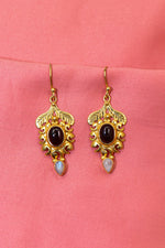 Trending Now Gold Plated Earrings with Moonstone, Garnet Gemstones Earring VJewels