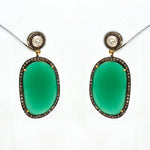 Two Tone Plated Emerald With Uncut Diamond Polki and Diamond Stud Earring Jewelry VJewels