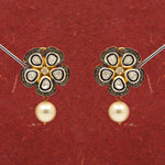 Uncut Diamond Polki With Diamond And Pearl Stud Earring Jewelry VJewels