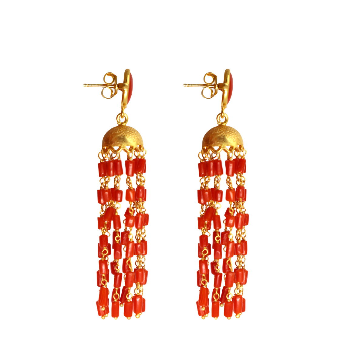 Coral & Gold Heritage Long Earring