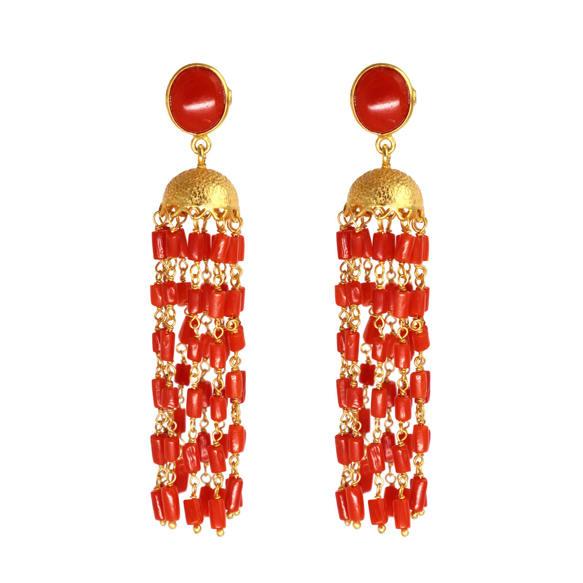 Coral & Gold Heritage Long Earring