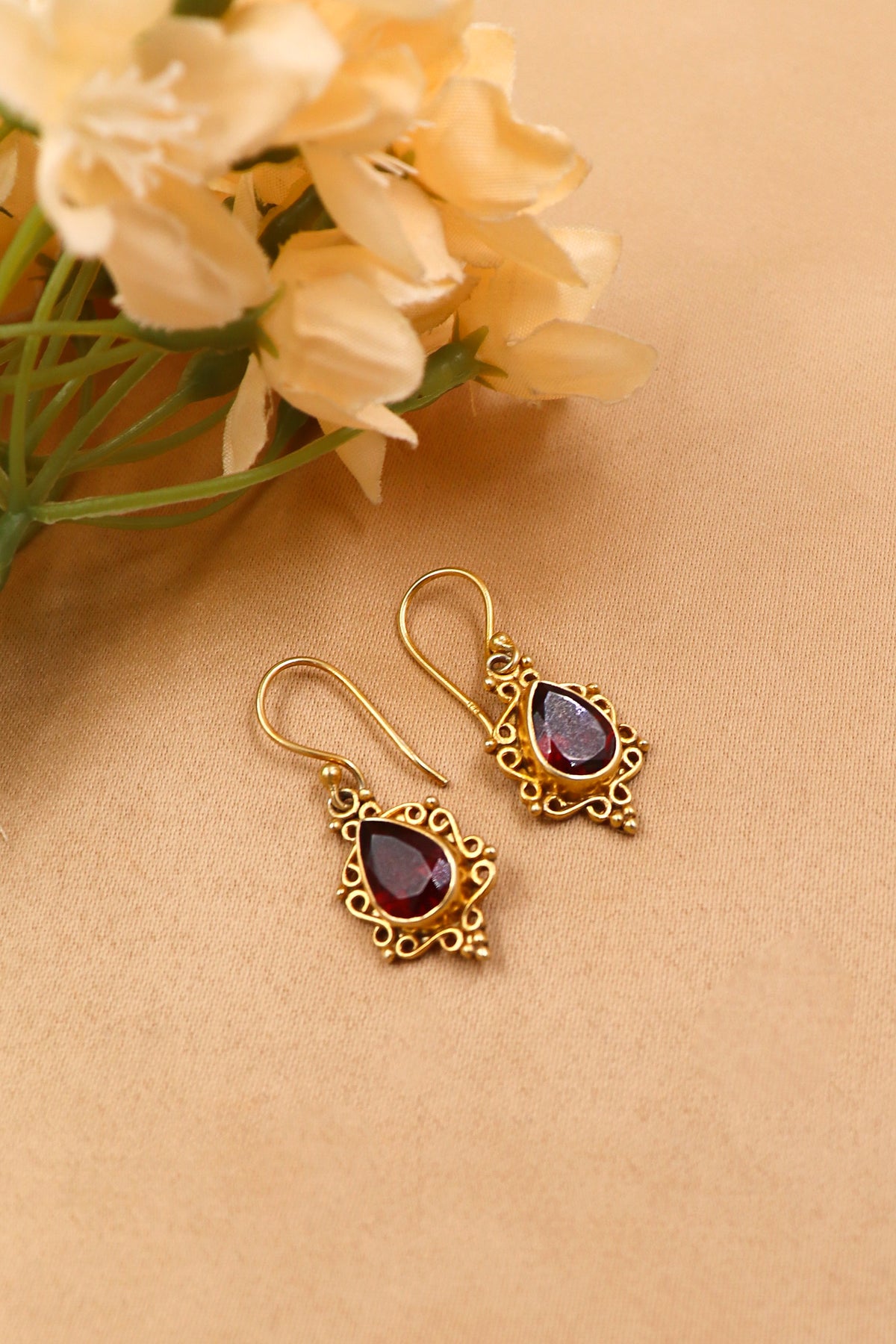 Silver Garnet Crown Earring