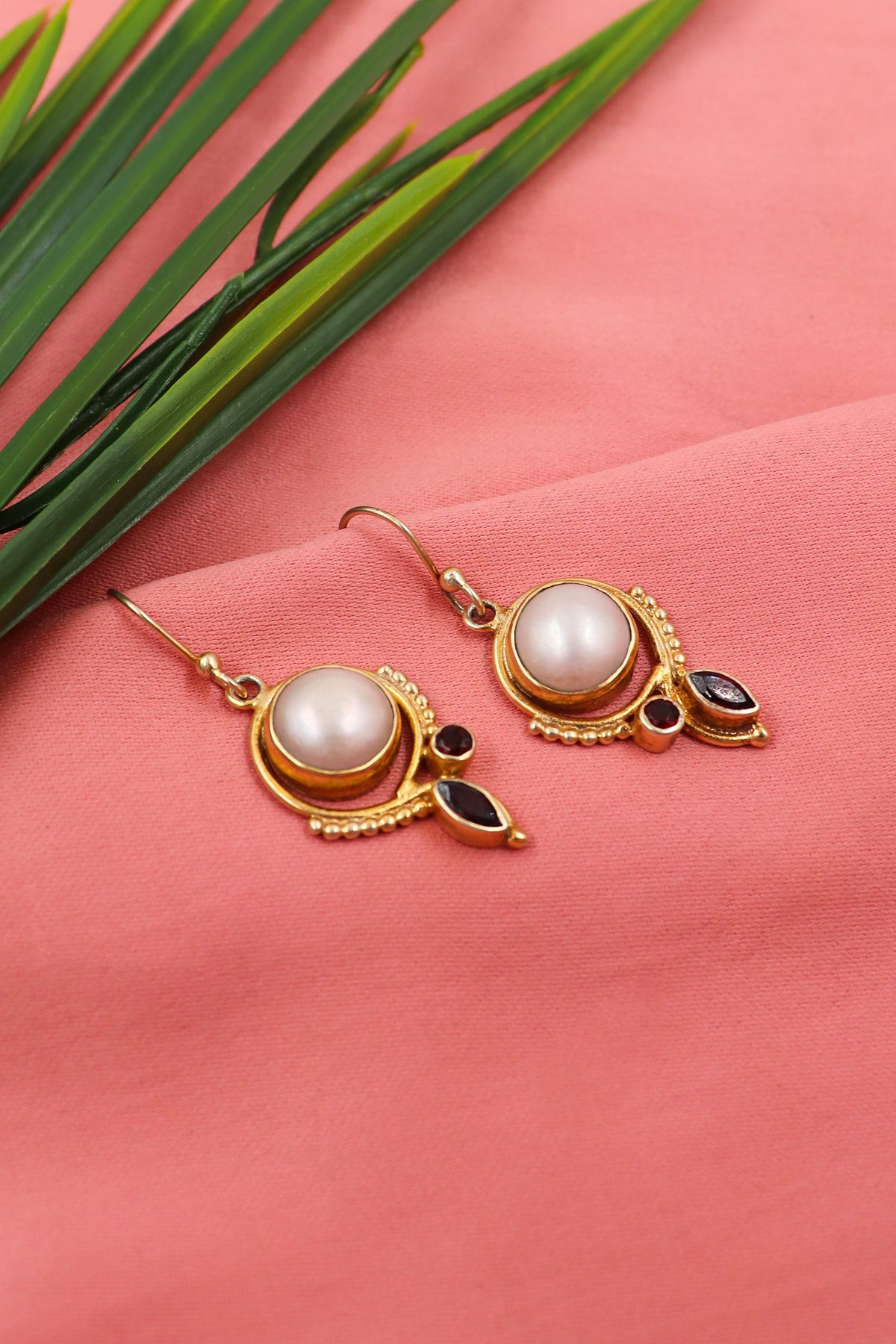 Pearl & Garnet Regal Dangle Earring