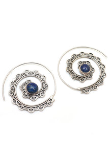 Lapis Lazuli Gemstone with Silver Spinal Design Earring Jewelry - VJewels