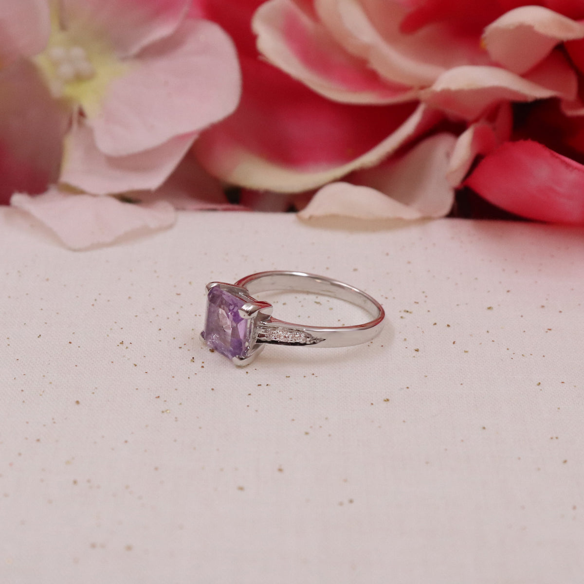 Amethyst & CZ Halo Ring