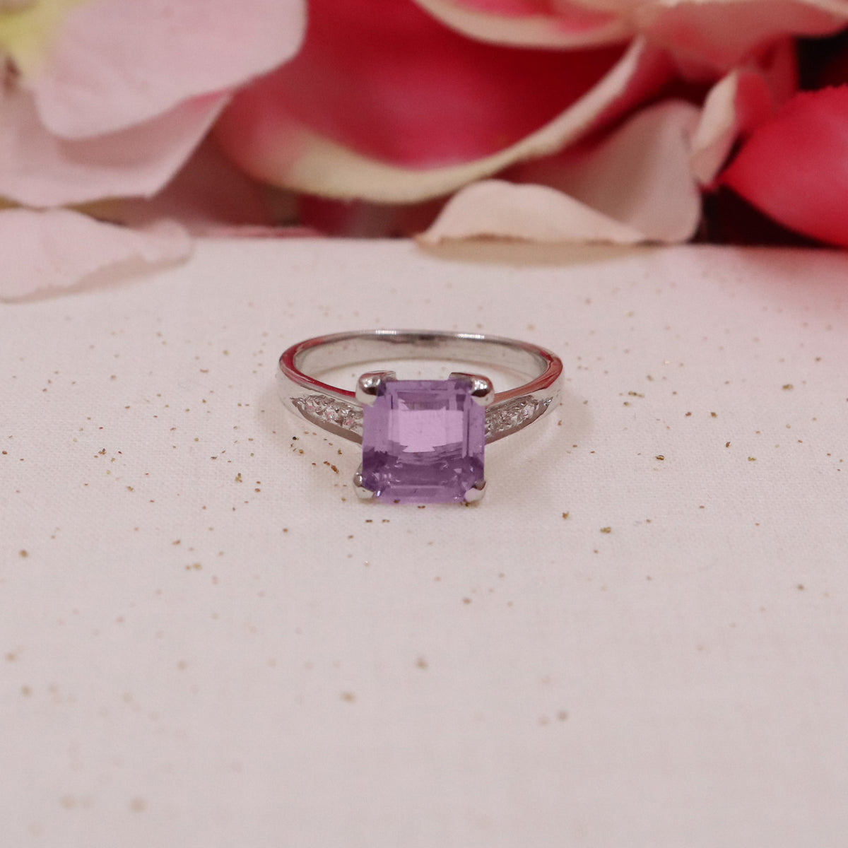 Amethyst & CZ Halo Ring