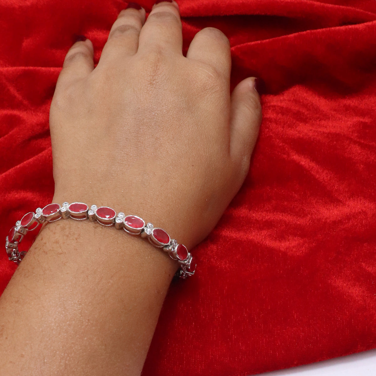 Regal Ruby & CZ Sterling Silver Bracelet
