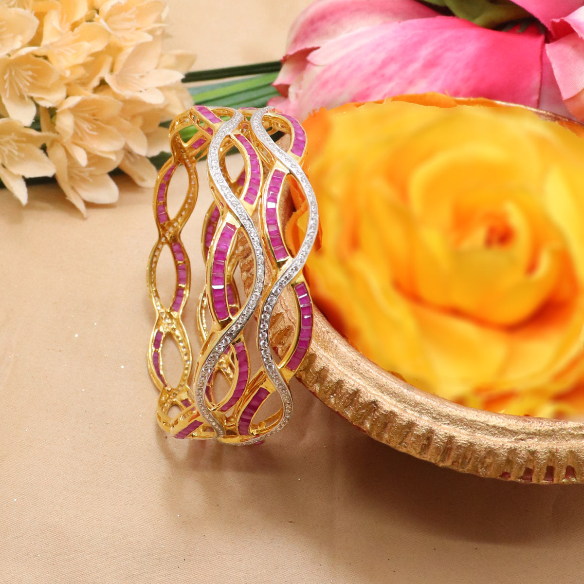 Ornate Ruby & CZ Bangle