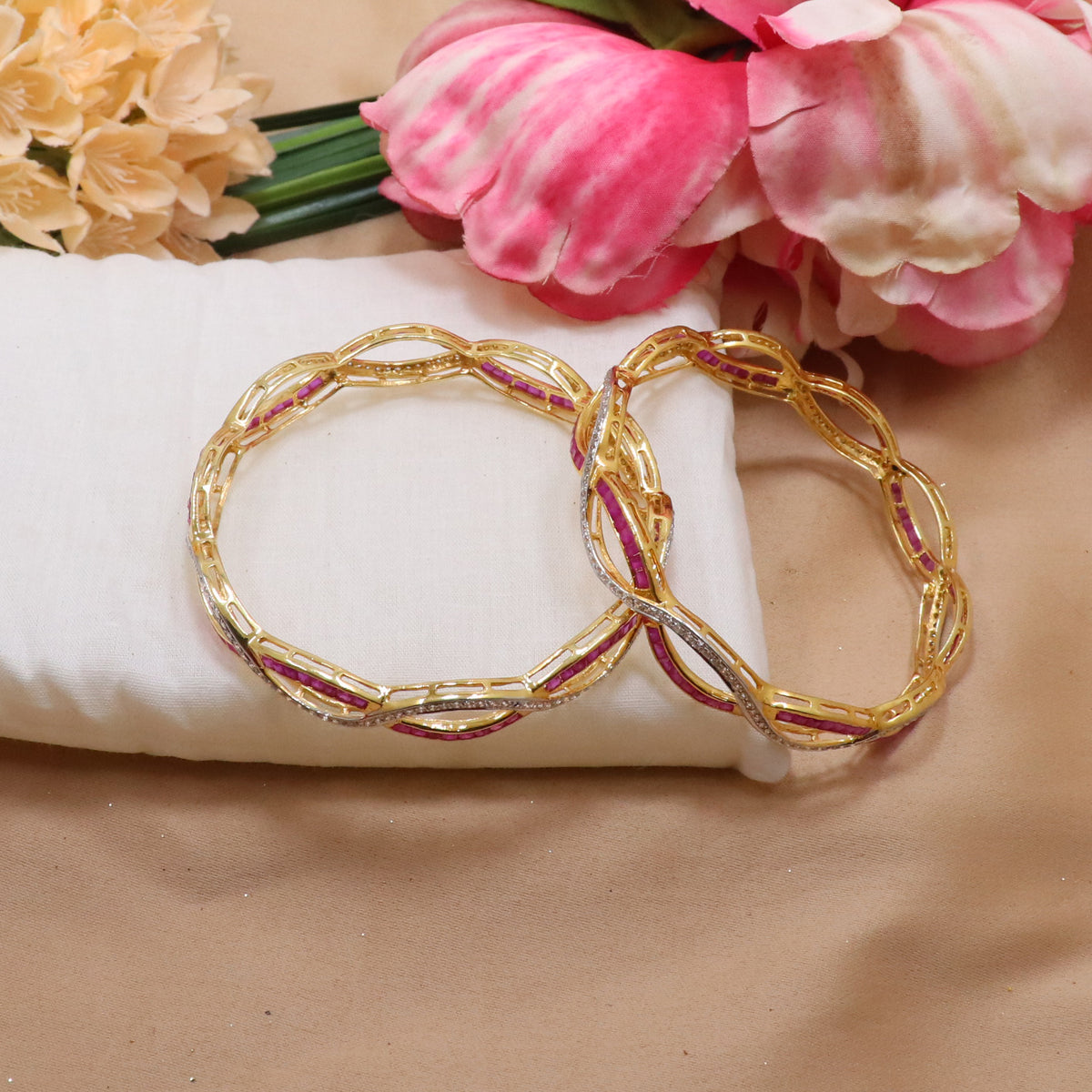 Ornate Ruby & CZ Bangle