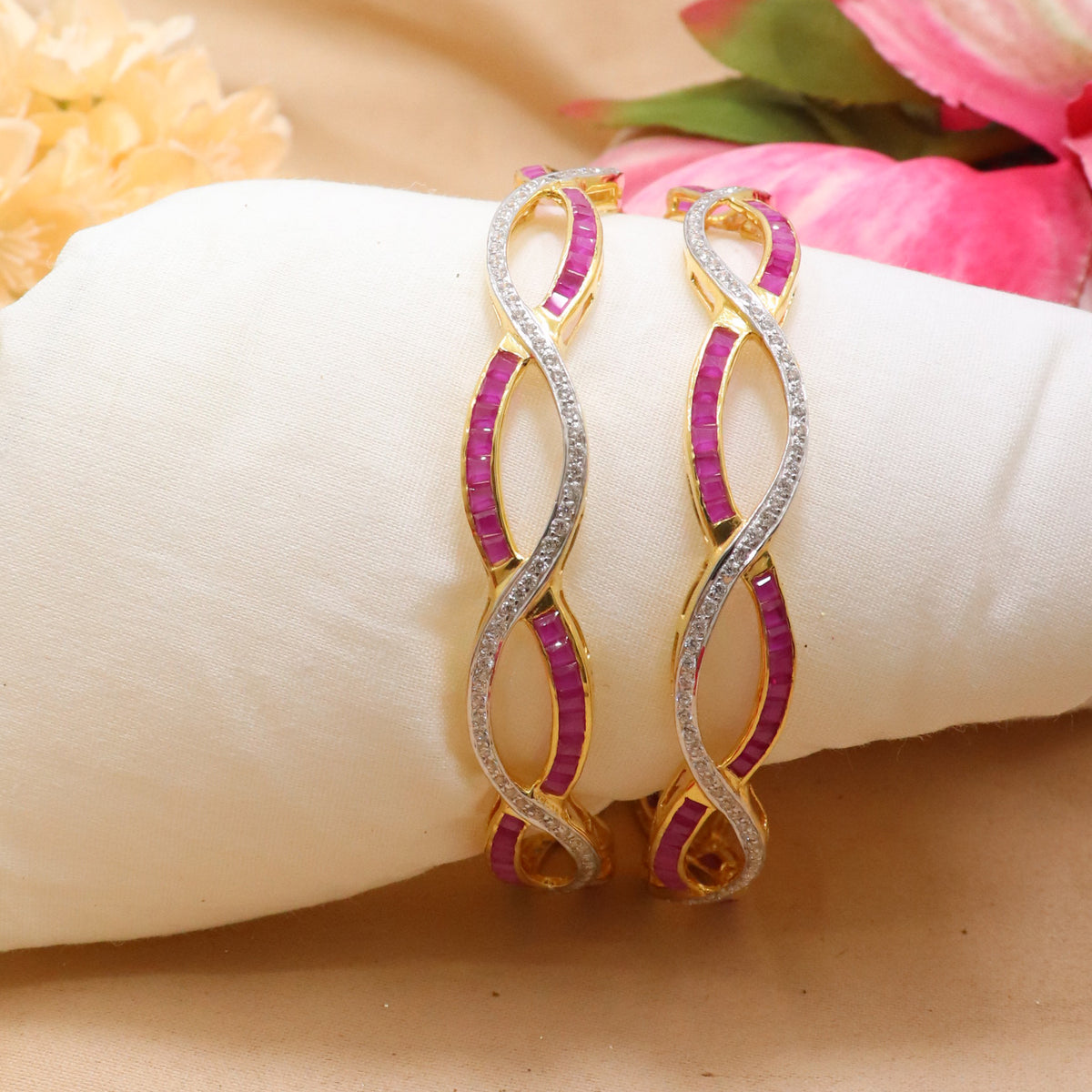 Ornate Ruby & CZ Bangle