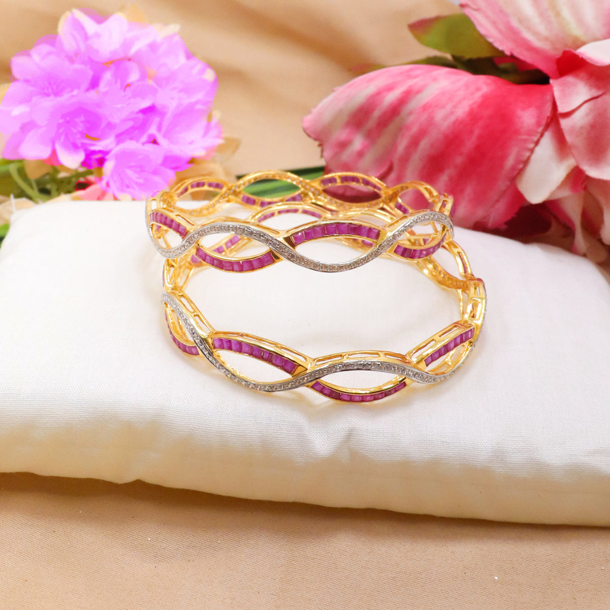 Ornate Ruby & CZ Bangle