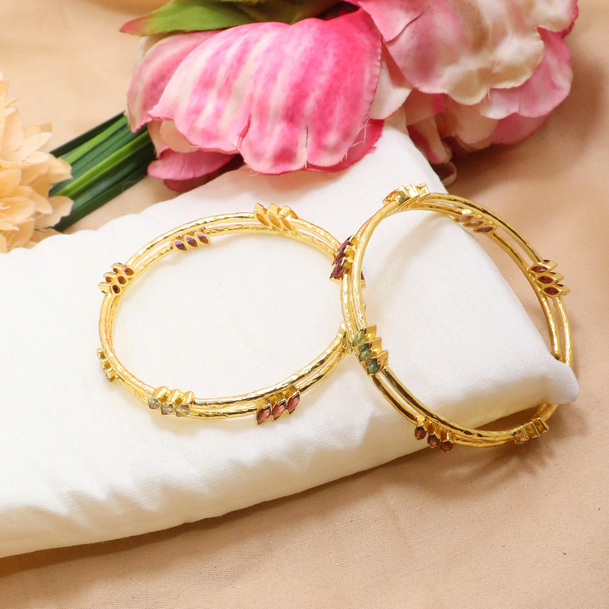 Garnet & CZ Floral Bangle