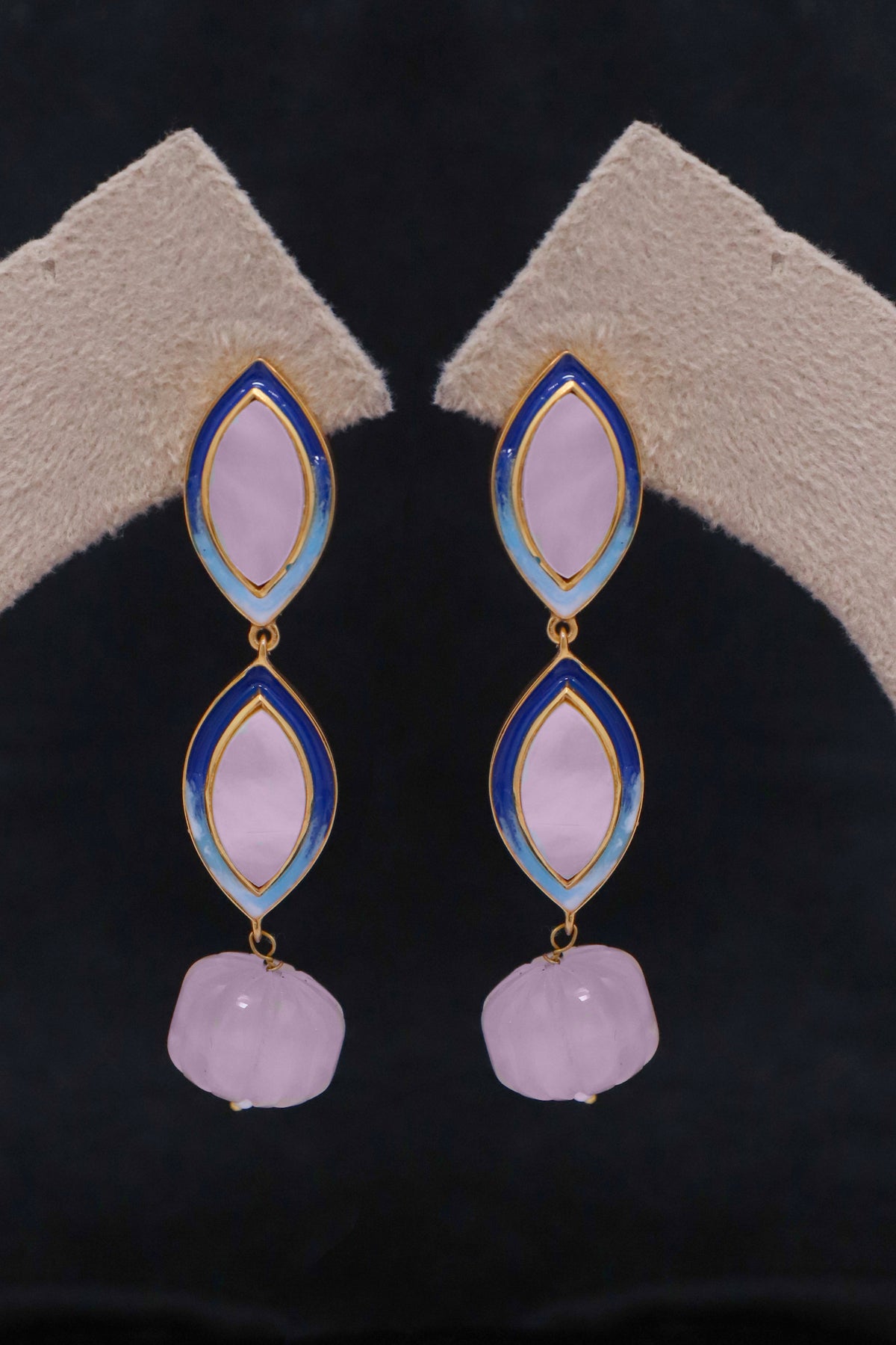 Rose Quartz & Blue Enamel Statement Earrings