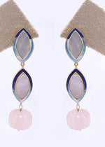 Rose Quartz & Blue Enamel Statement Earrings