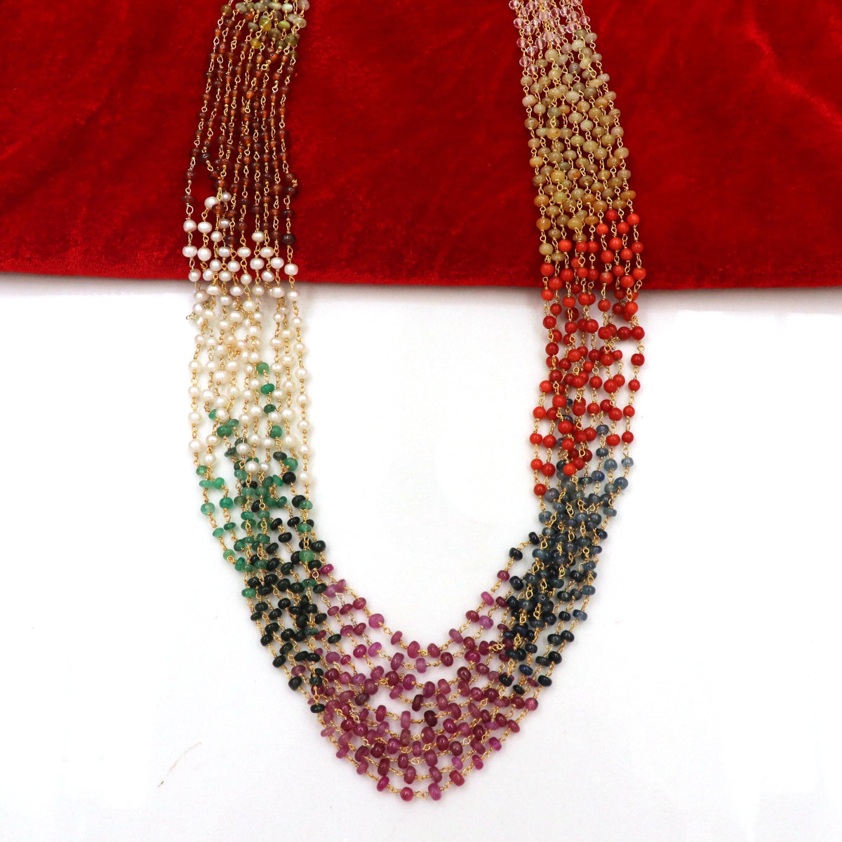 Golden Navratana gemstone Necklace
