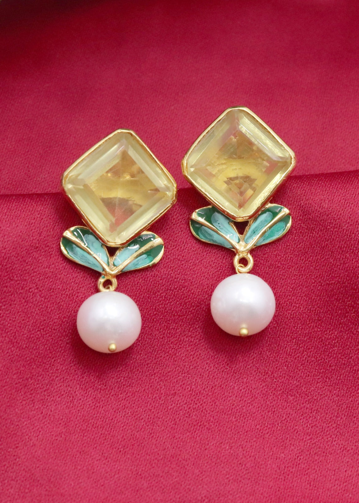 Golden Citrus & Pearl Earrings