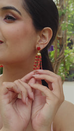 Coral & Gold Heritage Long Earring