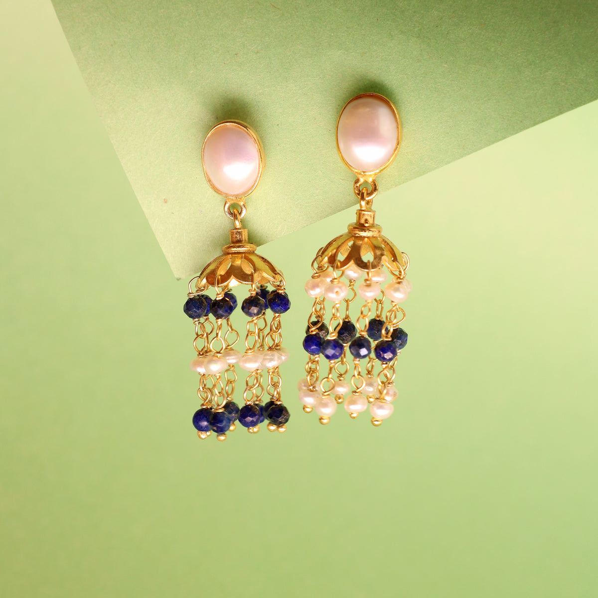 Lapis & Pearl Crown Earring