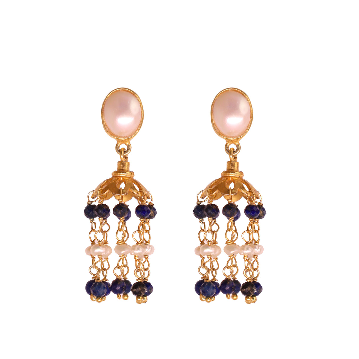 Lapis & Pearl Crown Earring