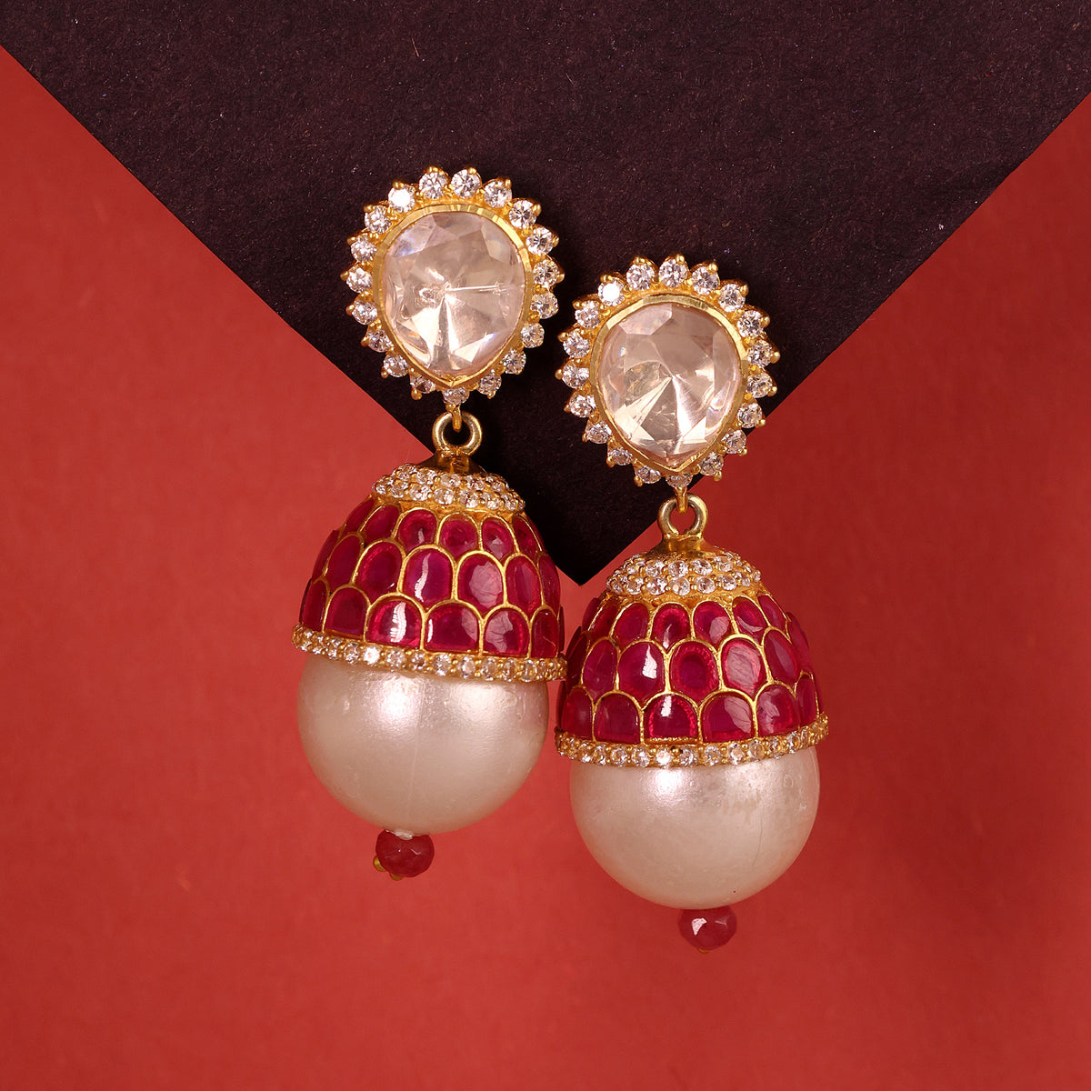 Moissanite Pearl Enamel Silver Stud