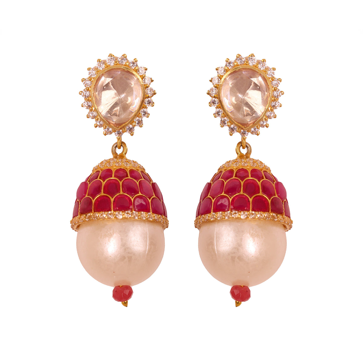 Moissanite Pearl Enamel Silver Stud