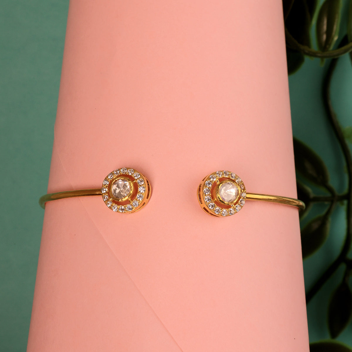 Moissanite Gold Plated Regal Bangle Bracelet II