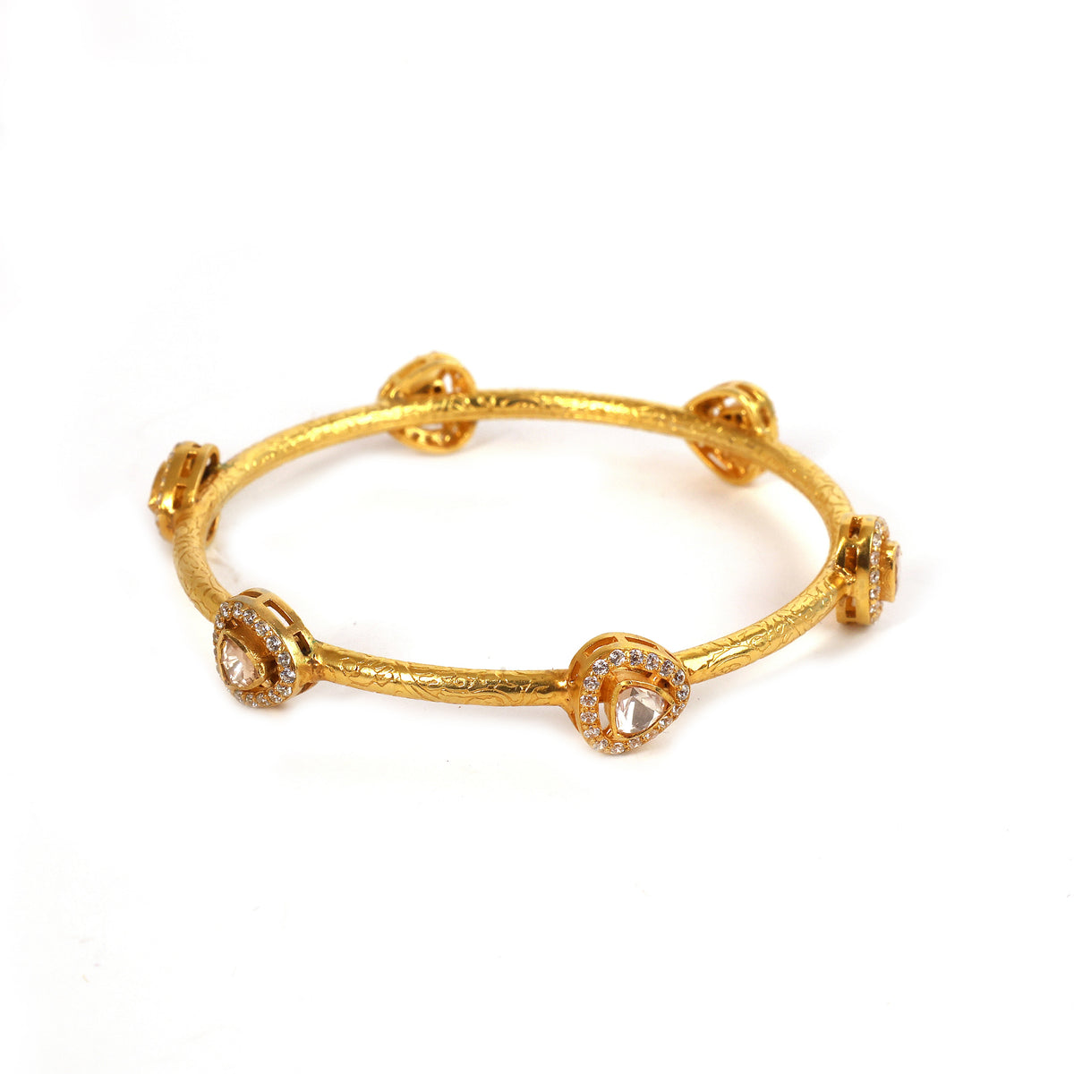 Moissanite Gold Plated Crown Bangle