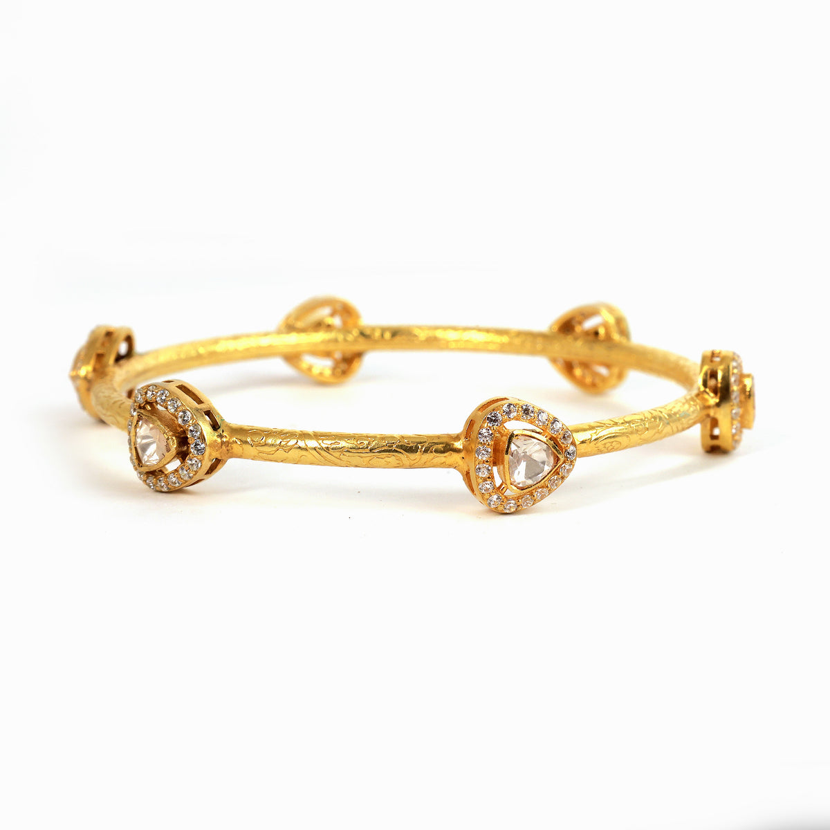 Moissanite Gold Plated Crown Bangle